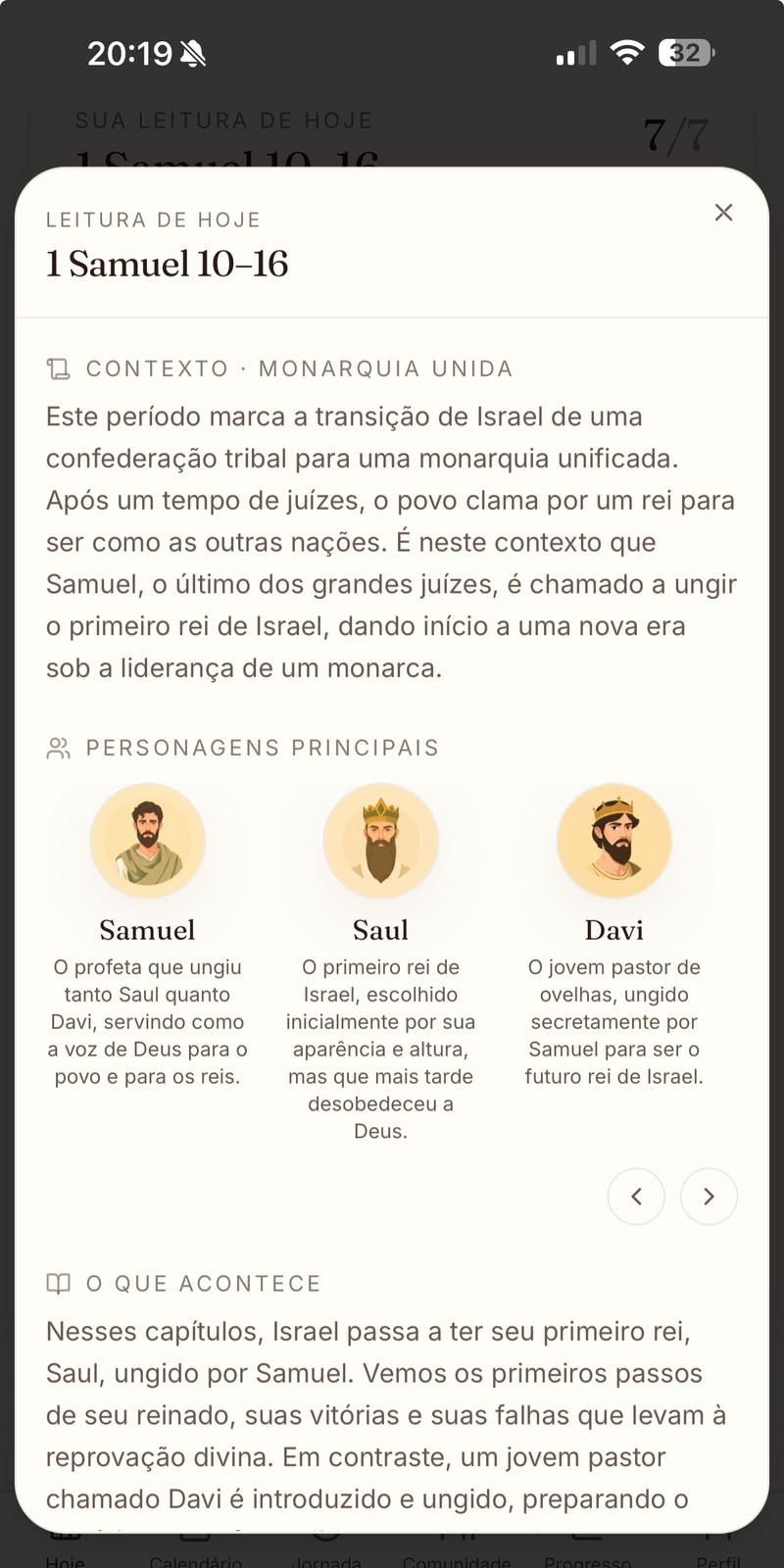 Painel de contexto da leitura: Samuel, Saul e Davi